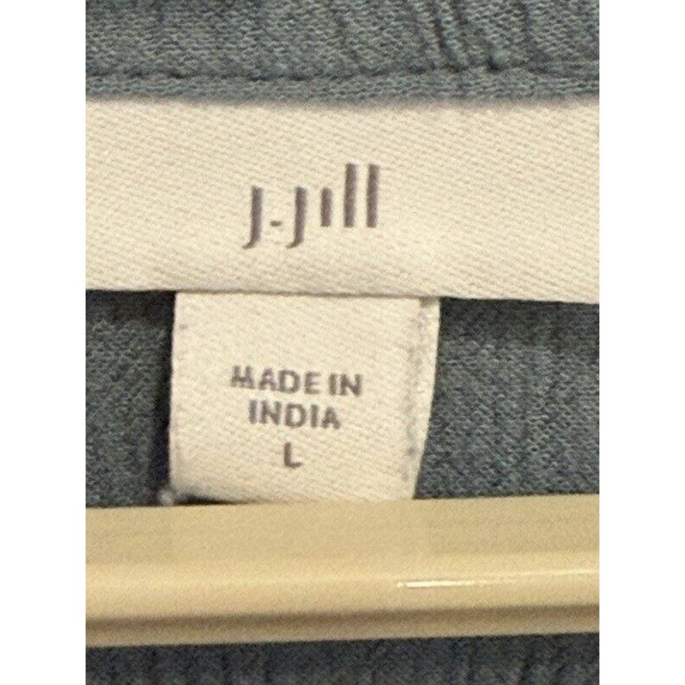J Jill Textured Button Front Dusty Blue Long Sleeve Shirt L Embroidered Peasant - Picture 5 of 13